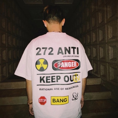 刘聪同款邦BANG 272ANTI警示印花短T体恤衫街头休闲宽松短袖T恤男