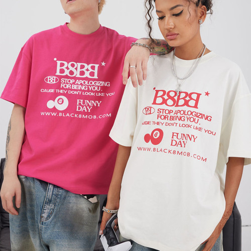 【BLACK8MOB】2026SS美式高街印花LOGO重磅纯棉休闲短袖T恤男女潮