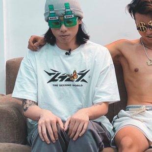 2727WORLD法老同款 t恤 SS25潮流嘻哈休闲宽松体恤蝴蝶印花logo短袖