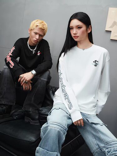 Asen同款STK札刻手写体拉浆长袖T恤2.0字母印花上衣美式街头男女