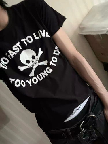 Opium Hedi Boy vivi骷髅头印花水洗做旧短袖fakemink同款T恤男女