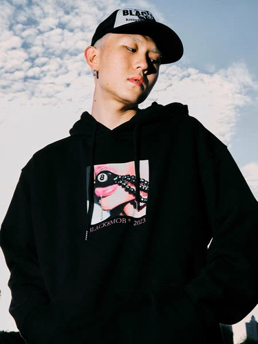 【BLACK8MOB】2024FW美式黑八口球印花休闲连帽卫衣宽松男女同款