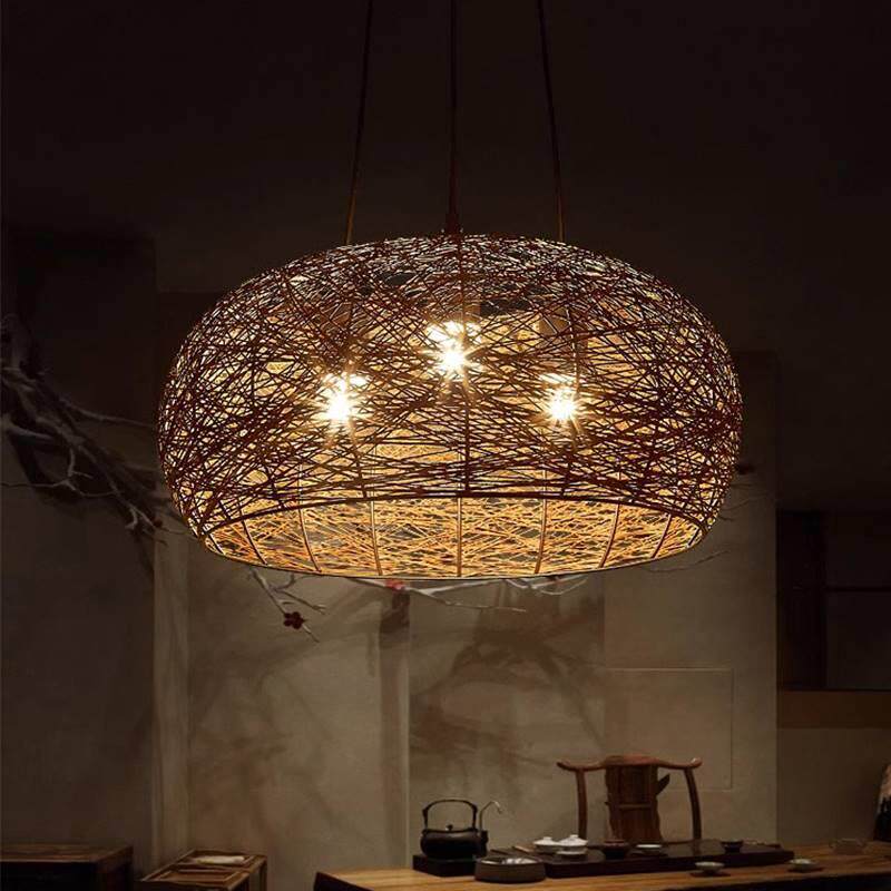 麻球草编吊灯复古茶室中式火锅店创意东南亚民宿餐厅侘寂日式禅