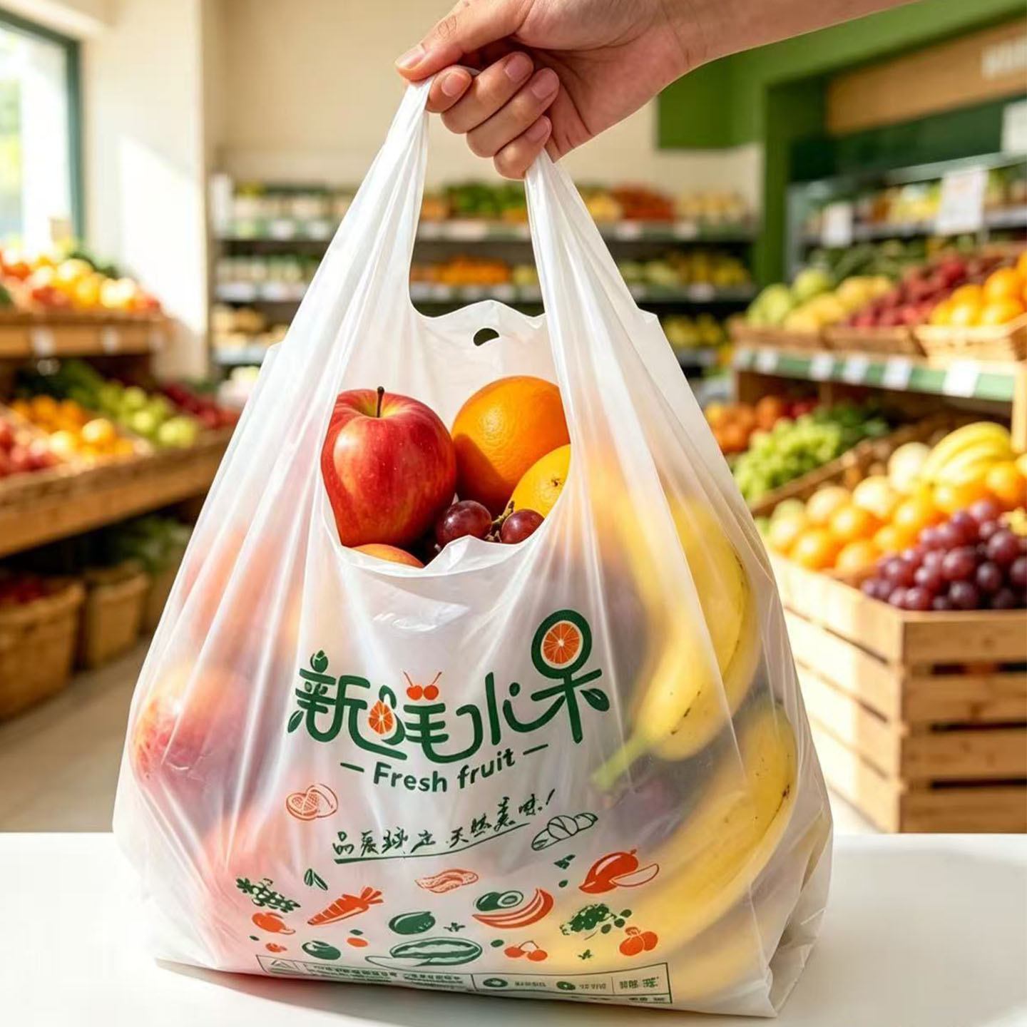 一次性加厚水果塑料袋批发商用购物袋水果店专用打包袋手提胶袋子图片