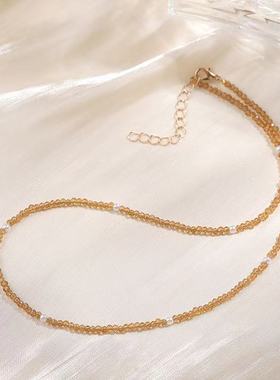 天然彩色碧玺白水晶石英岩石项链