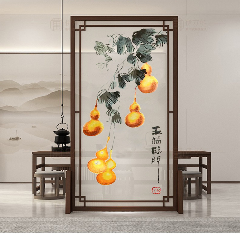 一件定制多图双面绣苏州刺绣半透明纱布屏风玄关隔断画心五福临门