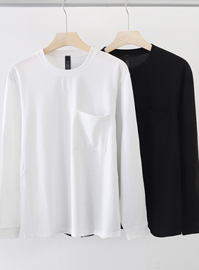 拼接百搭珠迪面料透气运动休闲口袋圆领长袖T恤