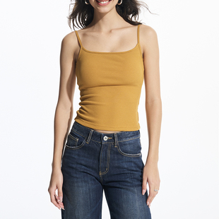 Decemarch含胸垫细吊带背心 弹力打底上衣外穿运动内搭 低领修身