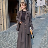 高级感毛呢西装套装裙女2024冬新款韩系复古a字半身裙加厚两件套，女装套装/套裙，小麦子服饰