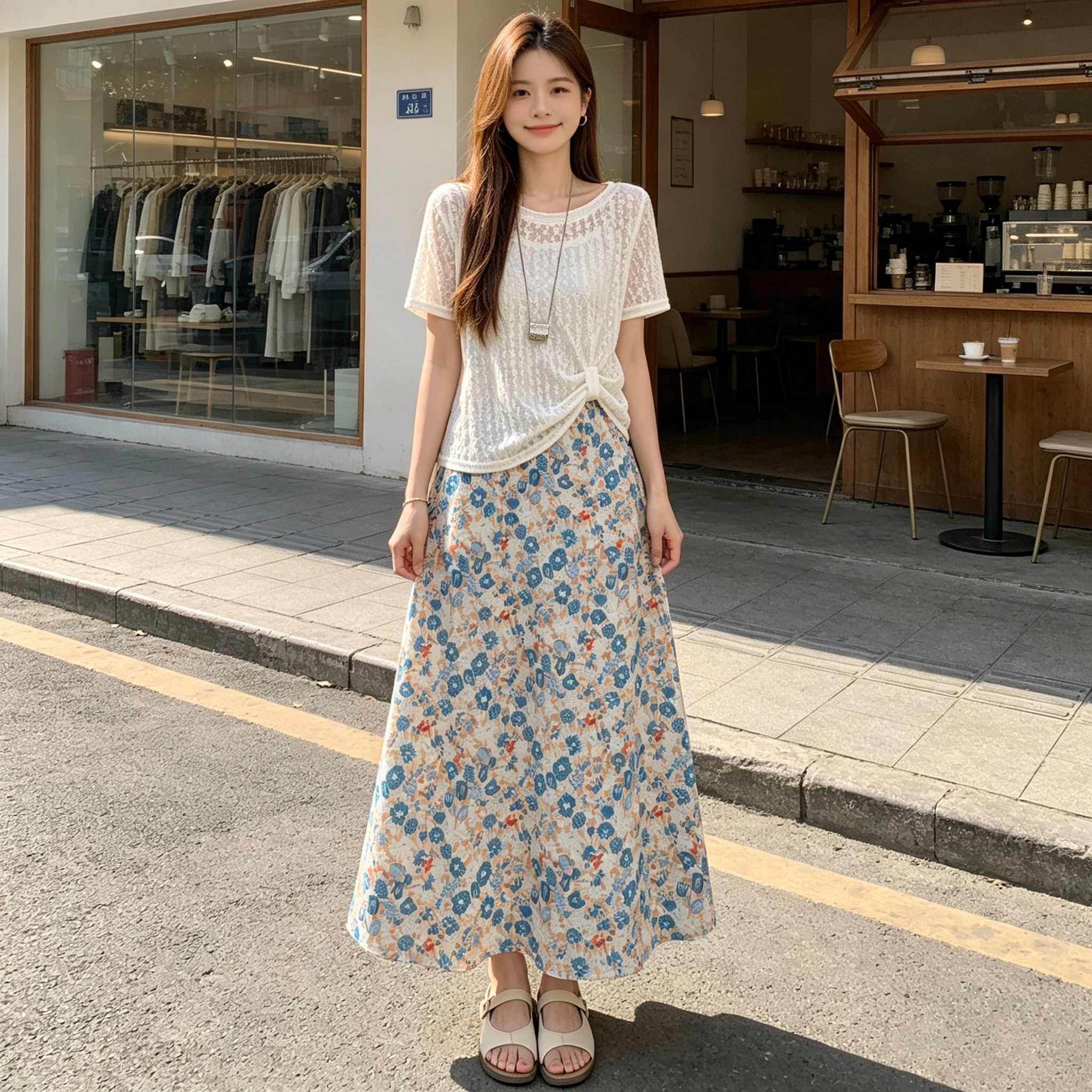 大码夏季碎花短袖三件套