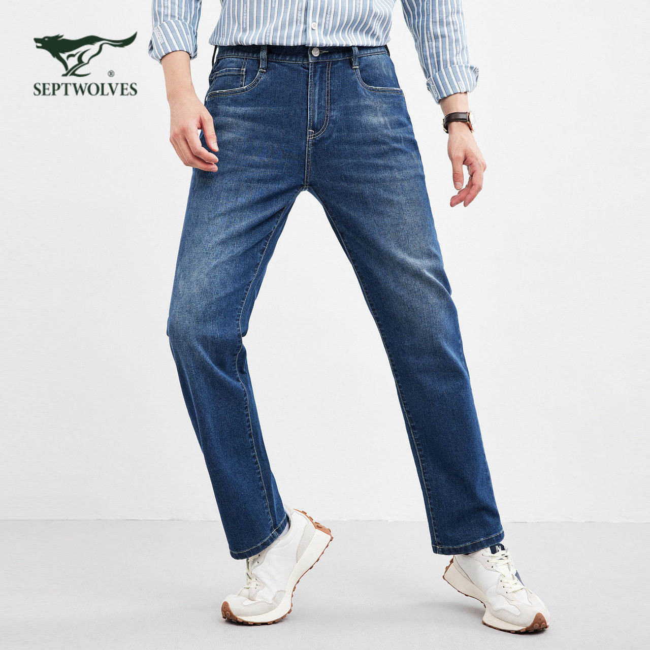 七匹狼男士牛仔裤2023秋季新品简约百搭宽松牛仔休闲长裤潮牌男裤
