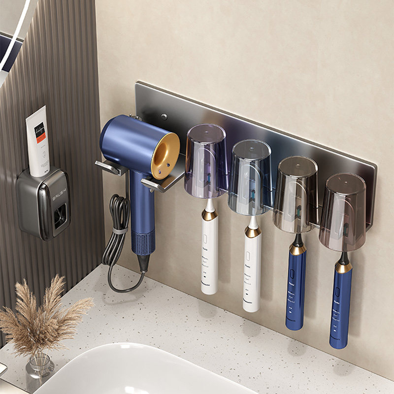 化妆室电动牙刷置物架免打孔壁挂式吹风机支架一体牙杯漱口杯架子,3C数码配件,USB多功能数码宝,淘宝优惠券,粉丝福利购,淘宝优惠卷