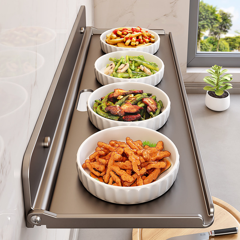 厨房备菜置物架免打孔配菜盘可折叠碗碟调味料收纳架子墙上壁挂式