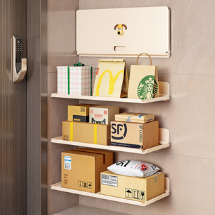 入户门口外卖置物架免打孔可折叠大容量放快餐奶茶双层快递架壁挂