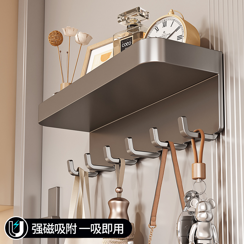 磁吸门后挂钩衣服帽包包壁挂收纳置物架免打孔入户门玄关侧挂衣架