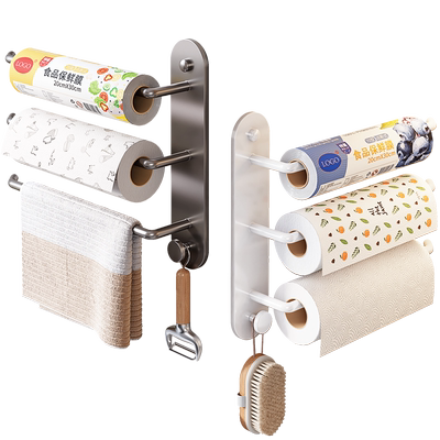 厨房纸巾架子免打孔用纸挂架橱柜卷纸架保鲜膜收纳单双多杆置物架