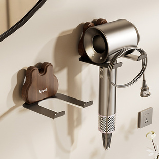 吸盘吹风机置物架子卫生间电吹风浴室胡桃木吹风机风筒支架免打孔