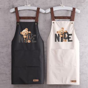 简约防水防油围裙家用厨房做饭餐饮专用2025新款印字背带围腰男女