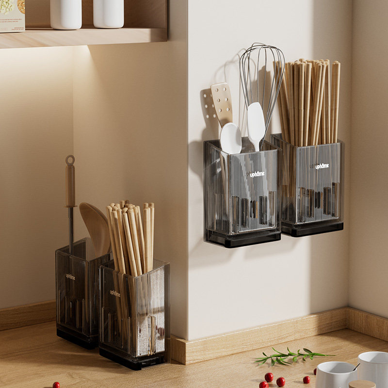 筷子筒壁挂式家用2025新款厨房置物架透明筷子笼勺子收纳盒免打孔,餐饮具,餐具笼/架,淘宝优惠券,粉丝福利购,淘宝优惠卷