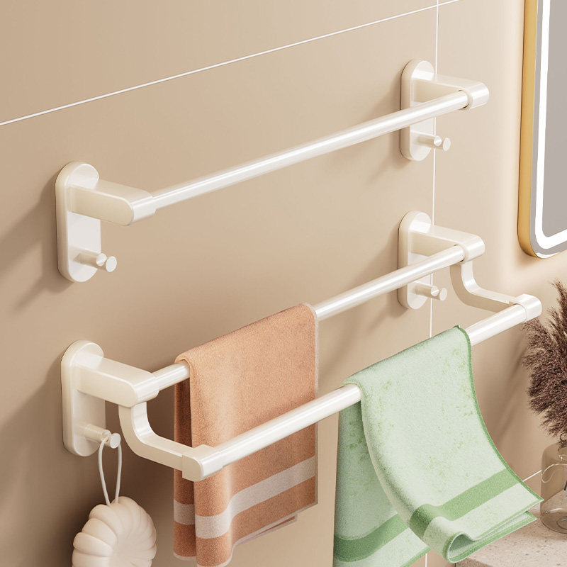 奶油风太空铝毛巾架免打孔卫生间厕所单双杆挂杆浴室浴巾架壁挂式