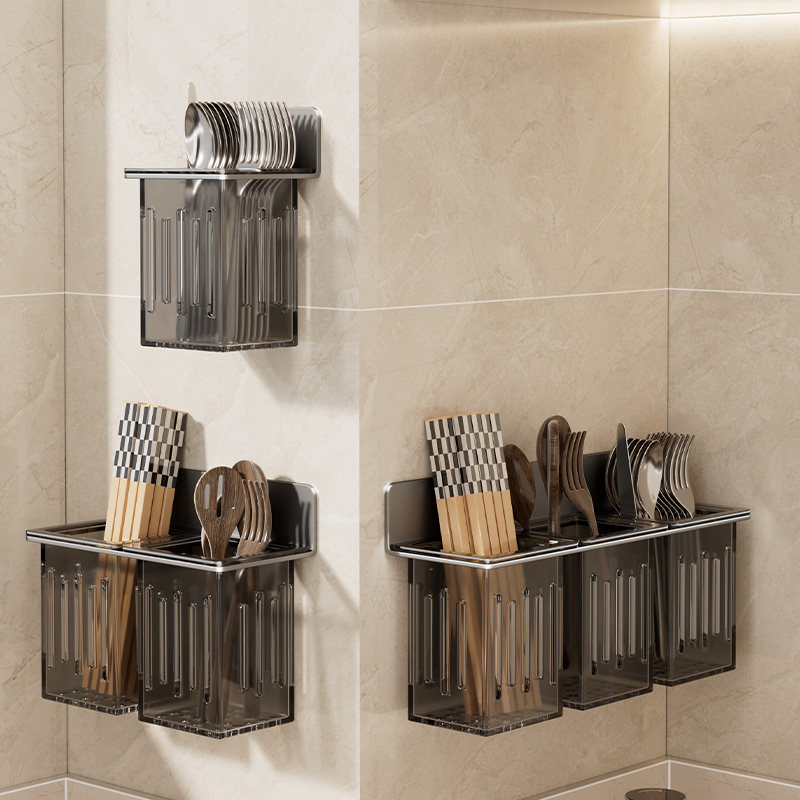 筷子收纳盒壁挂式筷子筒勺子沥水厨房置物架透气筷篓笼免打孔家用,餐饮具,餐具笼/架,淘宝优惠券,粉丝福利购,淘宝优惠卷