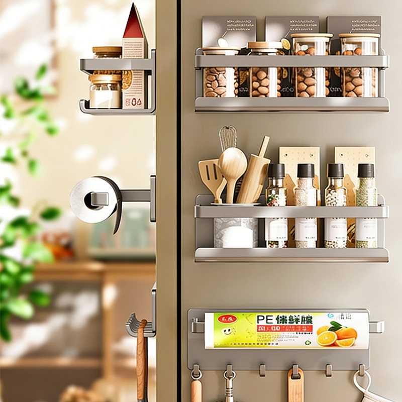 挂冰箱收纳侧边磁吸置物架强磁保鲜膜纸巾调味料收纳架套装免打孔,厨房/烹饪用具,厨房置物架/置物柜/角架,淘宝优惠券,粉丝福利购,淘宝优惠卷