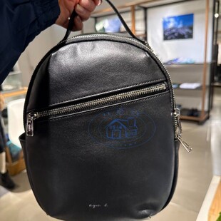 香港专柜代购agnes b.純色品牌Logo真皮牛皮双肩背包 25春夏女包