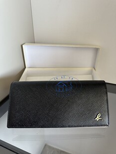 现货特价 香港专柜agnes b.b字logo真皮防刮女款长款搭扣钱包