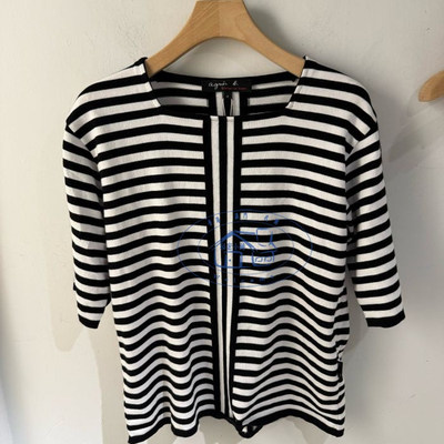 香港专柜代購agnes b 時尚条纹拼接方領短袖寬T恤 25春夏男裝