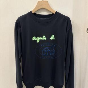 香港专柜代购agnes b.品牌logo字母百搭长袖圆领T恤上衣 24秋冬女