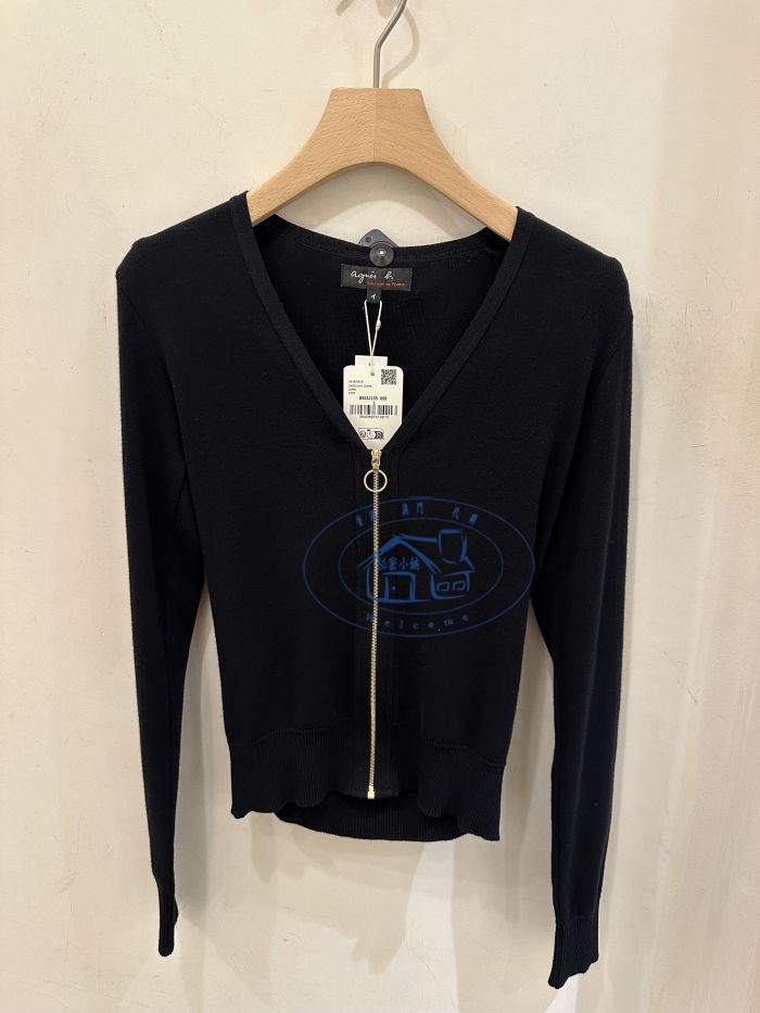 经典款纯色长袖拉链针织开衫V领