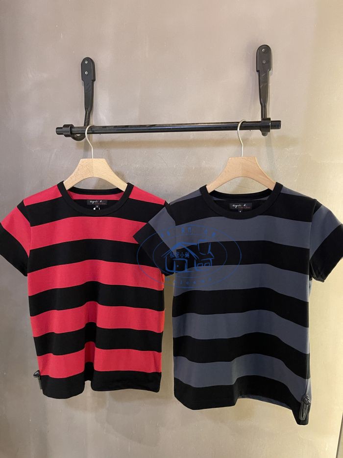 香港專櫃代購agnes b.經典款撞色寬條紋短袖圓領T恤 21春夏女裝