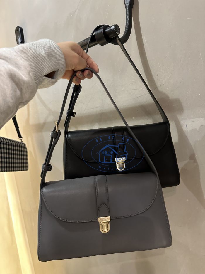 香港專櫃代購agnes b.純色品牌logo女真皮牛皮單肩手提包 24春夏