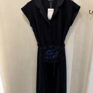 香港专柜代购agnes b.高级面料气质大翻领短袖束腰连衣裙24秋冬女