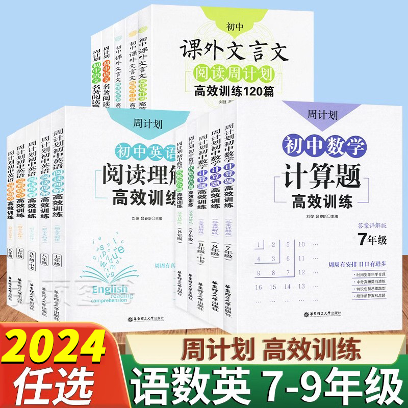 周计划初中语文数学英语七年级八年级九年级上册下册专项训练初一基础知识计算题现代文文言文作文几何代数阅读理解高效训练练习题-封面