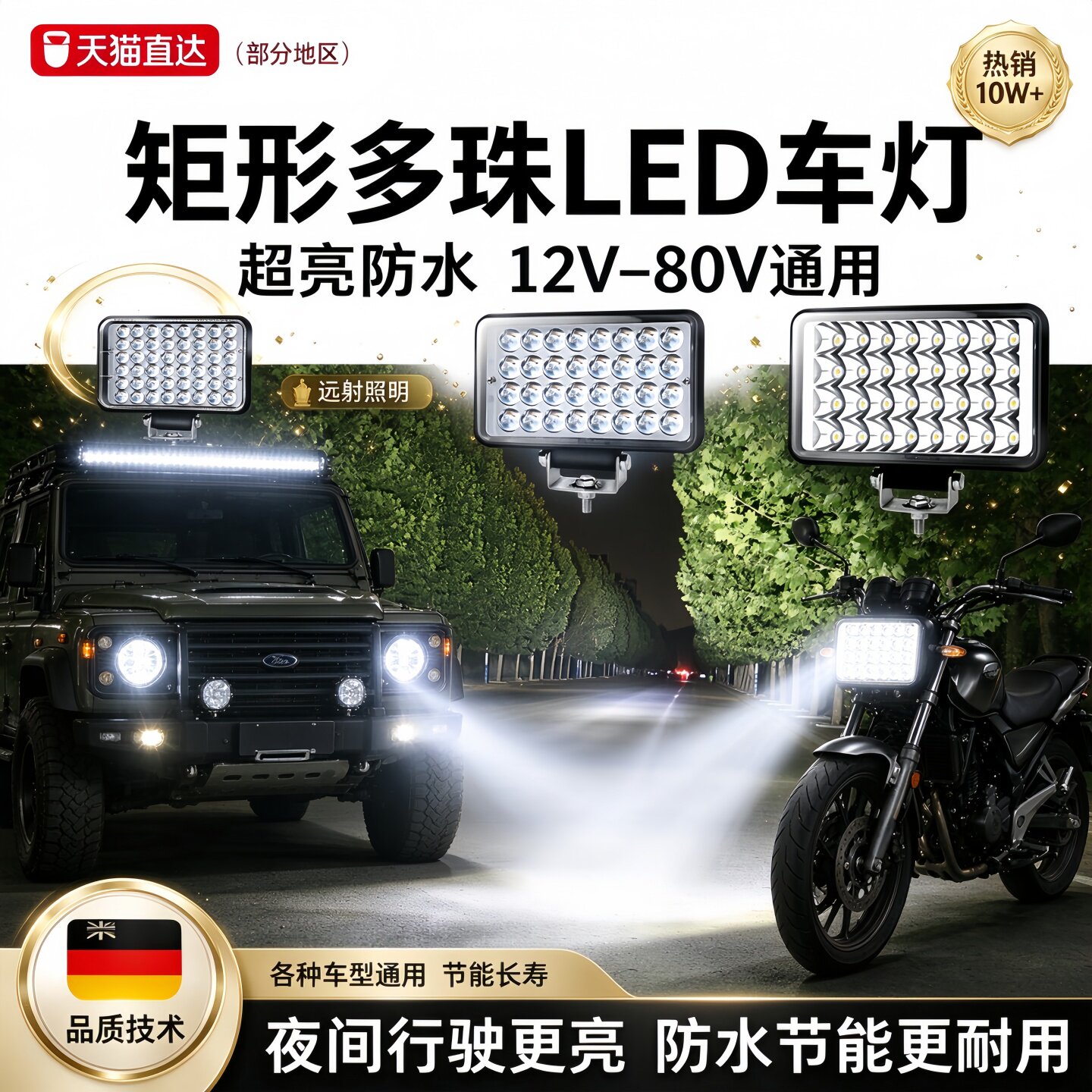 德国品质电动车摩托车LED前大灯超亮三轮车灯12V60V强光汽车射灯