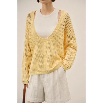 镂空奶白针织衫春夏大U领外套