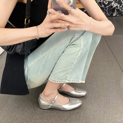 【商场同款】2026新款法式绝美银色玛丽珍小皮鞋浅口内增高单鞋女