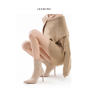 【商场同款】尖头高跟短靴女2026新款裸色高跟鞋女秋冬尖头弹力瘦