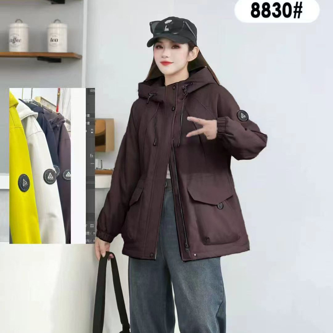 2025冬季新款时尚百搭连帽收腰中长加毛加厚冲锋衣外套女830