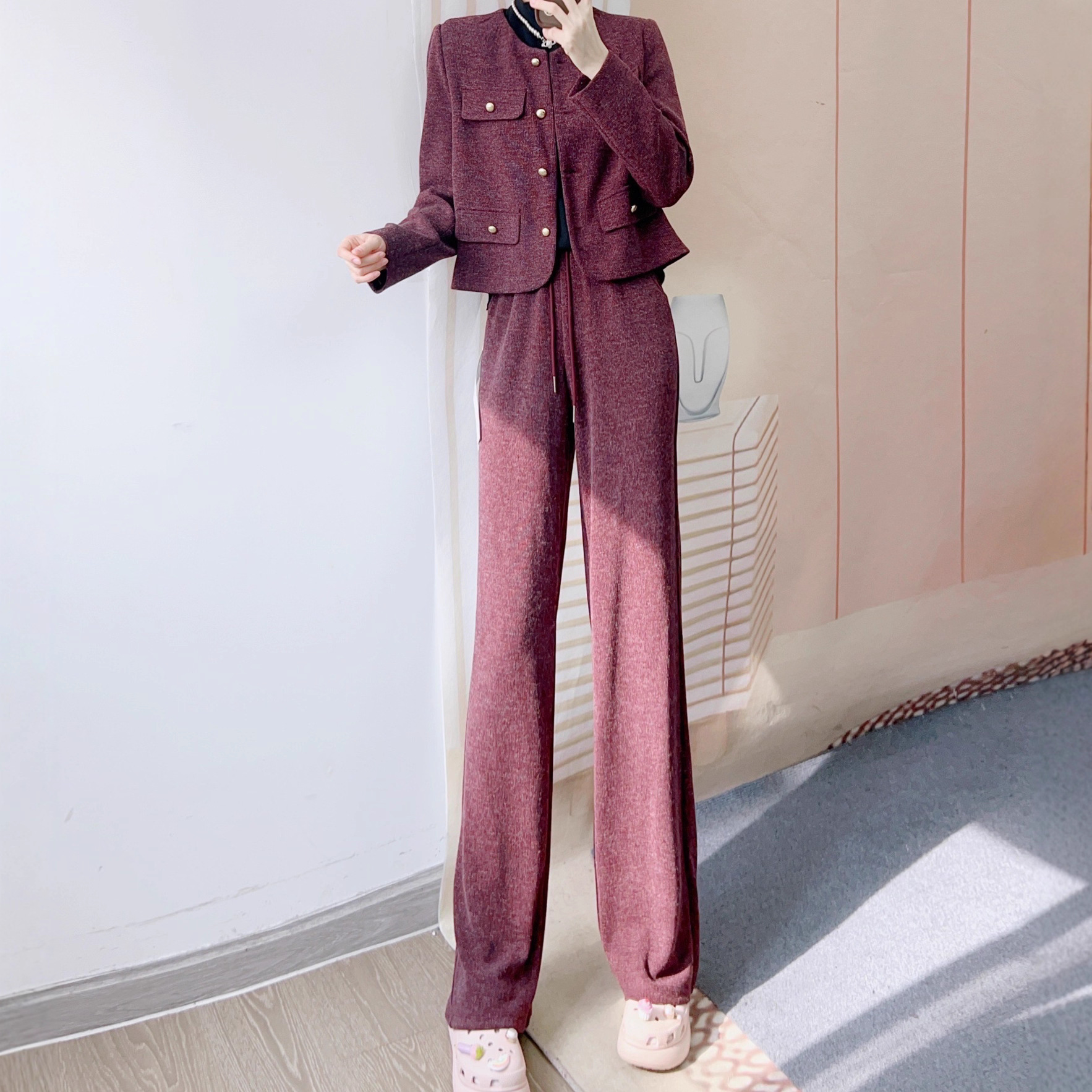 2025秋季品牌专柜新品汉派休闲韩版外套+直筒裤两件套套裤705/GP