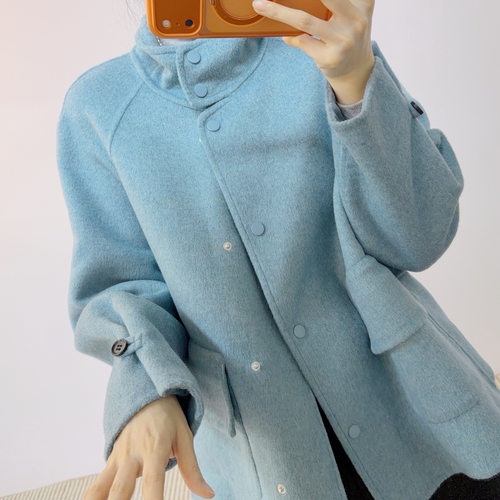 2026年春季新品韩版时尚百搭休闲宽松短款双面毛呢外套561