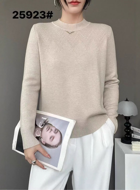 谷系列2025秋冬时尚百搭宽松大版一体绒毛衣基础套头毛衣25923