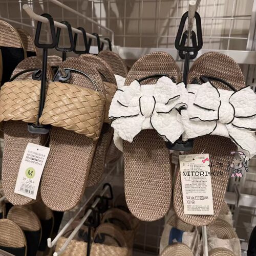 NITORI宜得利  新品仿皮编织厚麻底女士拖鞋 室内蝴蝶结露趾拖鞋