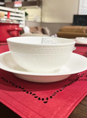 NITORI宜得利骨瓷系列复古蕾丝12cm饭碗白色21cm深盘圆盘可微波炉