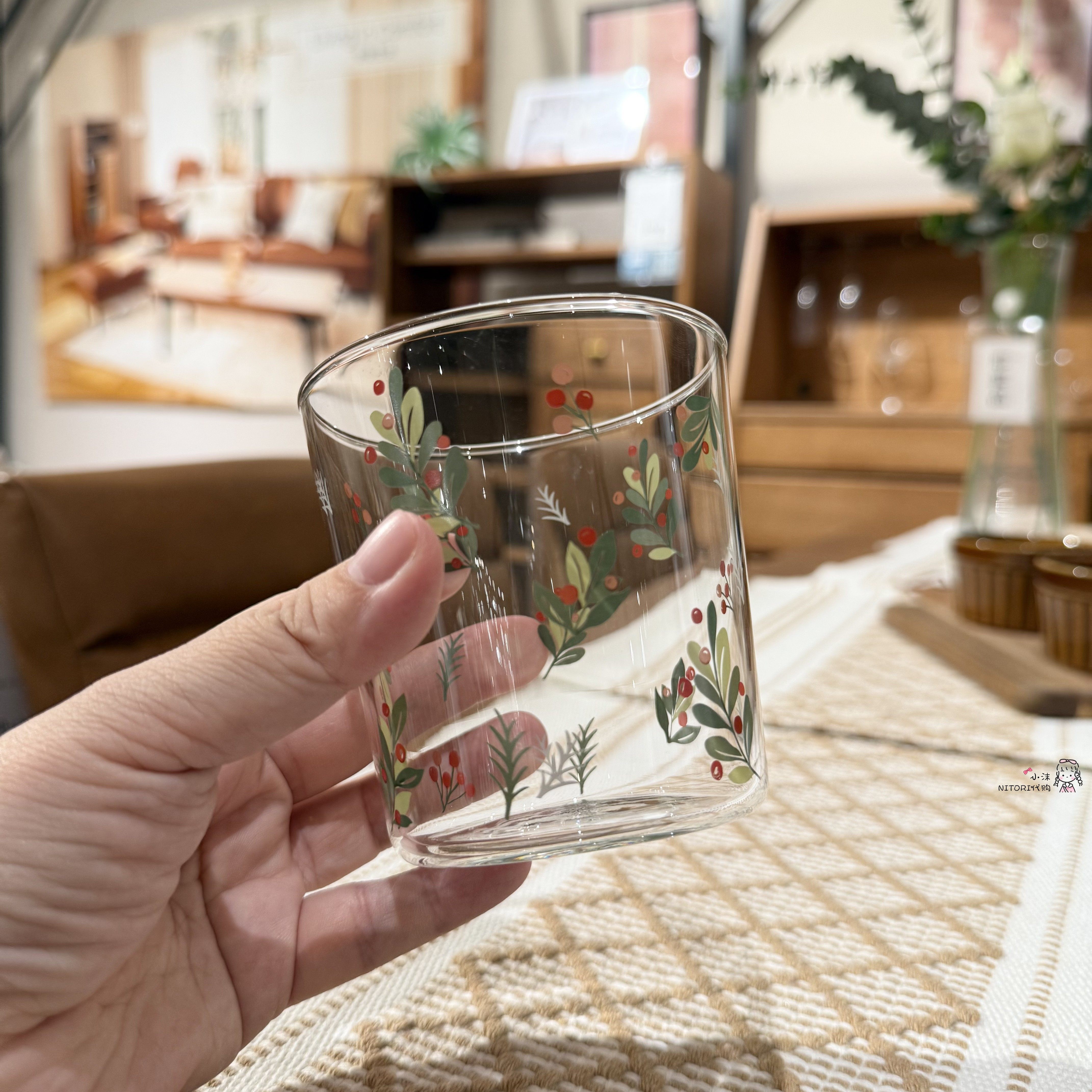 NITORI宜得利 耐热马克杯南天竹360ml系列 透明办公家用玻璃水杯