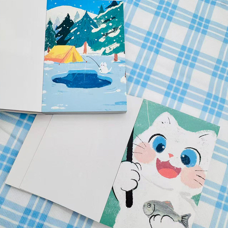 A7「林中呼唤」原创无胶便签手帐素材本 手绘彩色涂鸦猫咪循环