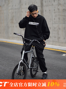 BDCT 毛刷字母印花圆领卫衣春秋季上衣潮日系街头cityboy套头衫男