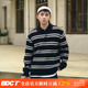 保暖针织衫 BDCT 日系复古纽扣半开襟翻领条纹撞色套头毛衣冬季 男