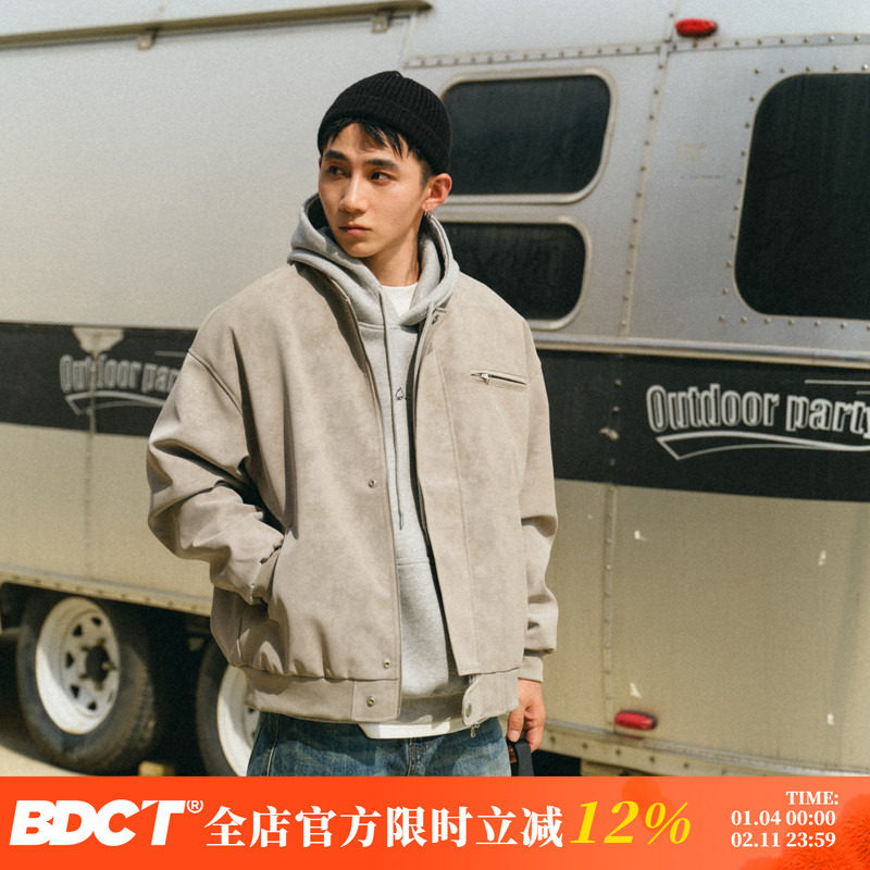 BDCT 日系复古潮牌棒球领哑光PU皮衣男春秋季纯色机车服夹克外套